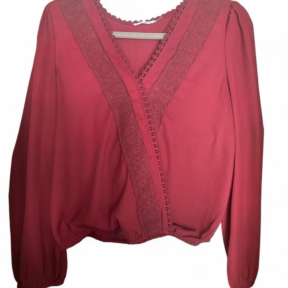 Elegant Red Lace Trim Blouse